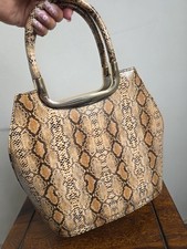 Snakeskin Pattern Handbag Tote with Gold Handles - Animal Print Faux Leather