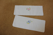 Lovely Vintage Pair White Cotton Pillowcases "His & Hers" Embroidered 8934