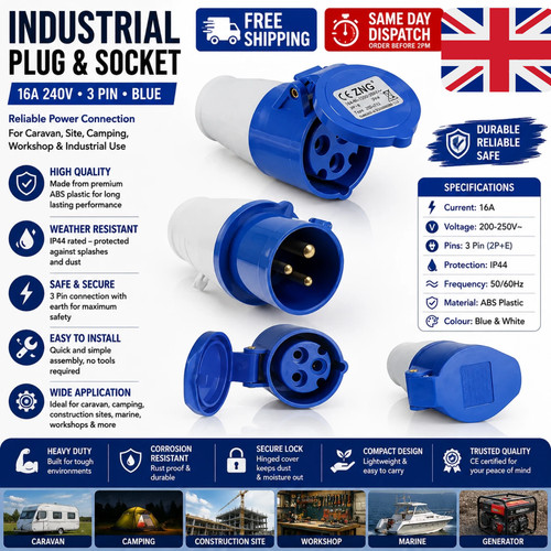 2pcs 16a 240v blue commando - 2pcs,