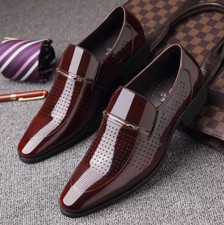 Mens Dress Business Formal Pointy Toe Patent Leather Slip On Wedding Shoes