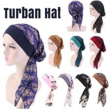 Pre-Tied Turban Hat Headwear Hair Loss Muslim Hijab Cancer Head Scarf Chemo Cap