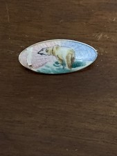 Beautiful Art Deco Guilloche Enamel & Silver Polar Bear Brooch