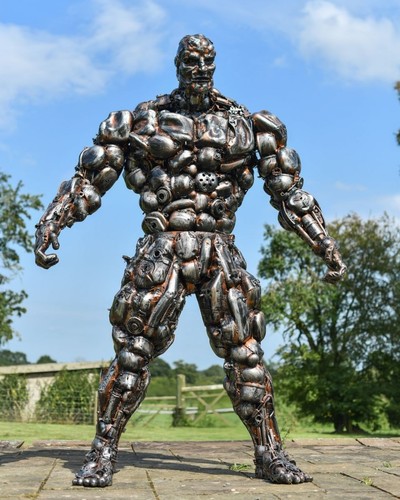 Recycled metal stone man - recycled,