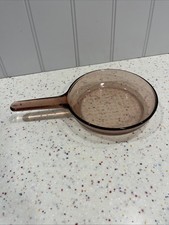 Vision Corning Frying Pan Skillet 7” Glass Amber Waffle base Vintage 70s Pyrex