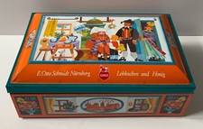 LARGE VINTAGE GERMAN TIN CHEST E OTTO SCHMIDT ORANGE DECORATIVE BISCUIT COOKIE