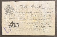 **BANK OF ENGLAND WHITE £5