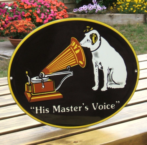 Enamel sign hmv his master - -,