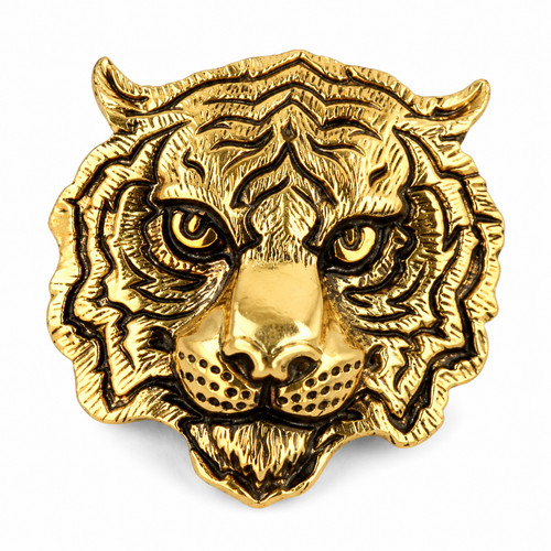 Gold tiger head brooch - head,