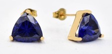 AAA TANZANITE 4.48 Cts TRILLIONS STUD EARRINGS  10k  SOLID Yellow Gold -NWT