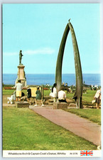 Postcard Whitby Yorkshire England Whalebone Arch and Captain Cook Statue
