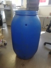 Blue Barrel Storage Container. No lid. 2 small holes. clean used