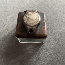 Antique Victorian Campaign Travel Copper/Silver?  Topped Glass Inkwell
