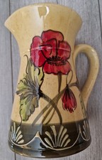 Large Ceramic Jug Yellow With Red Poppy Design And Green Trim