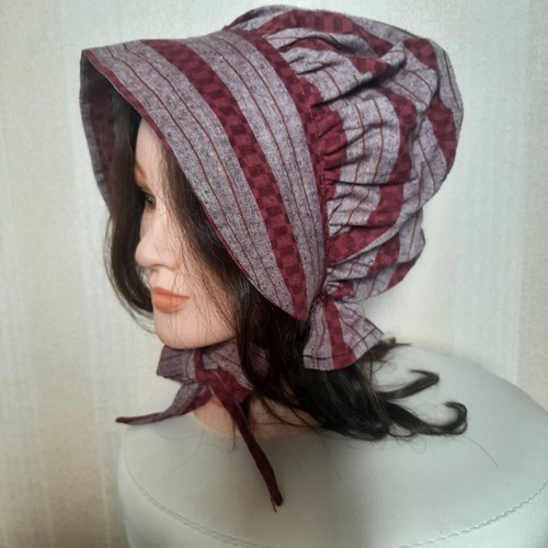Ladies burgundy cotton bonnet - cotton,