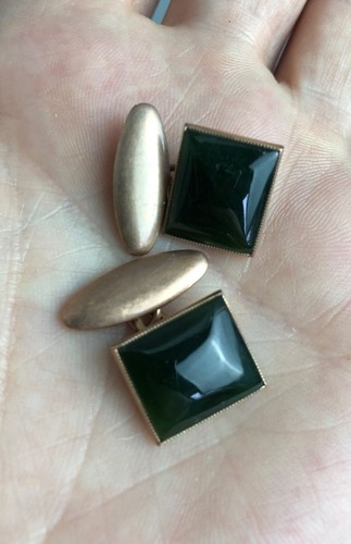 Edwardian 9ct gold - &, nephrite