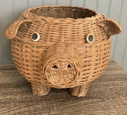 Vintage wicker pig planter - ,