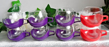 VINTAGE 1970'S PYREX GLASS & PLASTIC DRINK UPS X8 PURPLE & RED