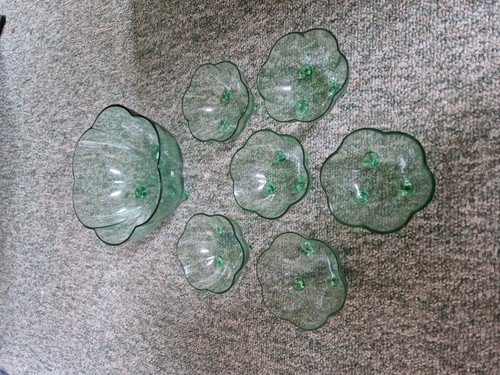 Vintage green glass - bowl, set