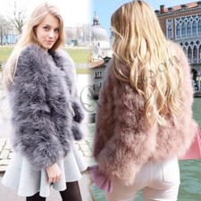 Luxe Ostrich Feather Jacket Women Fluffy Knitted Coat Party Evening Wear