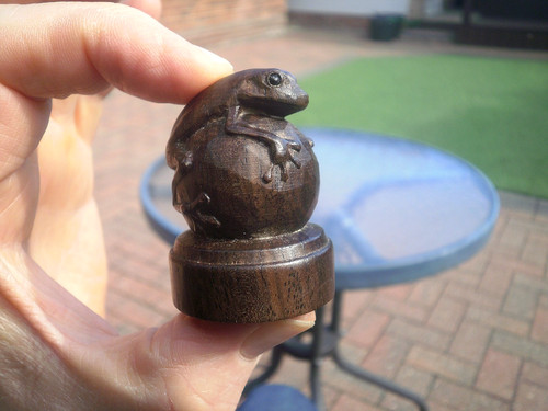 Carved wood netsuke frog - wood,