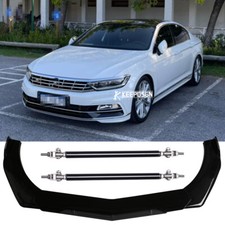 For VW Passat B7 B8 Gloss Black Front Bumper Lip Spoiler Splitter + Strut Rod