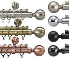 Designer Metal Double Curtain Pole Day & Night Rail Rod 19/19mm Chrome Brass