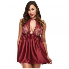 NWT Maroon Red Satin & Lace