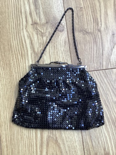 Black sequinned evening bag - black,
