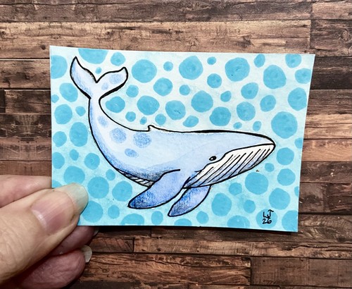 Aceo original folk - aceo, whale