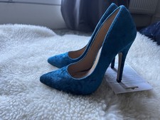 Gorgeous Royal Blue Velvet Effect Ladies High Heel Court Shoes UK 4 NEW