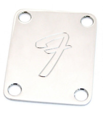 Neck Plate Standard - Chrome - Logo - Strat - Tele - Pbass Jbass - With 4 Screws
