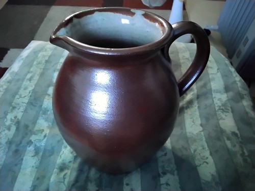 Brown pottery jug pitcher - jug,