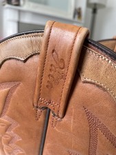 Men's Botas Jaca Brown Stitched & Embossed Leather Cowboy Boots Size Mex 27.5 EE