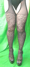 BLACK SUSPENDER TIGHTS FLORAL