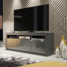 TV Unit 160cm I Sideboard Cabinet I Cupboard TV Stand I Grey High Gloss Doors