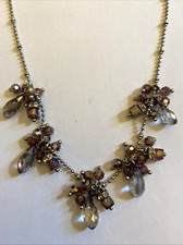 Vintage One Button Sparkly Crystal Silver Tone Pretty Necklace Purple
