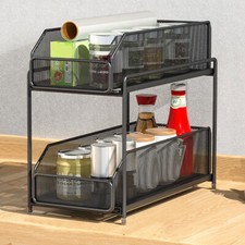 Kitchen Pull-Out Basket Under Sink Cupboard Organiser Drawer Storage Rack 2 Tier