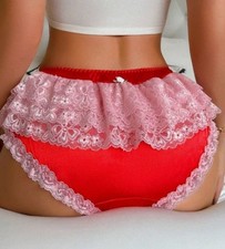 Red Satin Knickers Lace Trim
