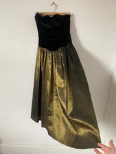 Vintage Laura Ashley Dress Size 12 Black Gold Velvet Taffeta Ball Gown 