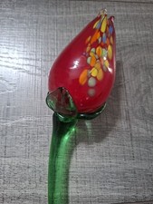 Vintage Hand Blown Glass Long Stem Red Tulip Murano ? Murano Style Rare 19 Inch