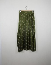 Women’s Zara Midi Skirt Size S Small Green Tiger Print Satin Pleated Animal