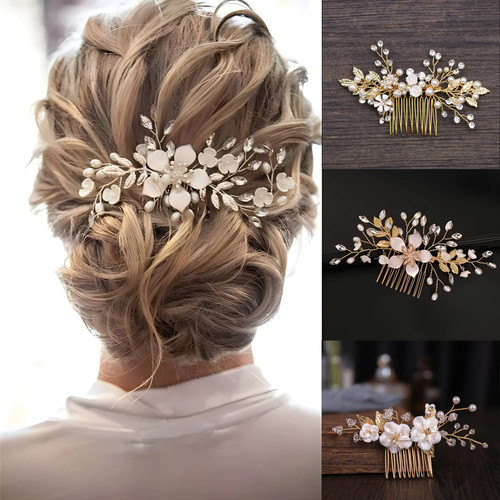 Bridal pearl flower hair comb - pearl,