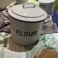 Vintage Enamel Flour Bin White