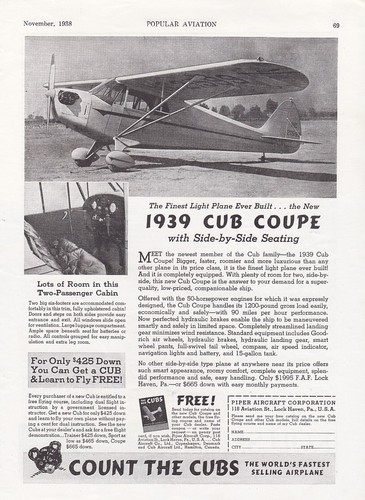 1939 piper cub aircraft - cub, ad