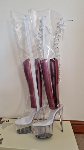 Clear transparent thigh boots - clear,