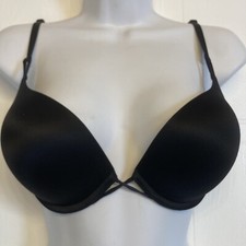 Victoria's Secret Bombshell Plunge Super Push-up Bra Size 32D Black Satin NEW
