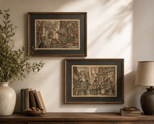 Pair anton pieck - pieck, framed