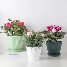 Round Resin Flower Pot with Tray Succulent Planter for Home Office Garden Decor