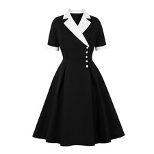 Womens 1940's Rockabilly Vintage Swing Button V Neck Dresses Suit Party OL Dress