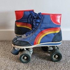 Vintage 1980s Roller Boots UK Size 5 / 5.5 Blue With Rainbow Stripe